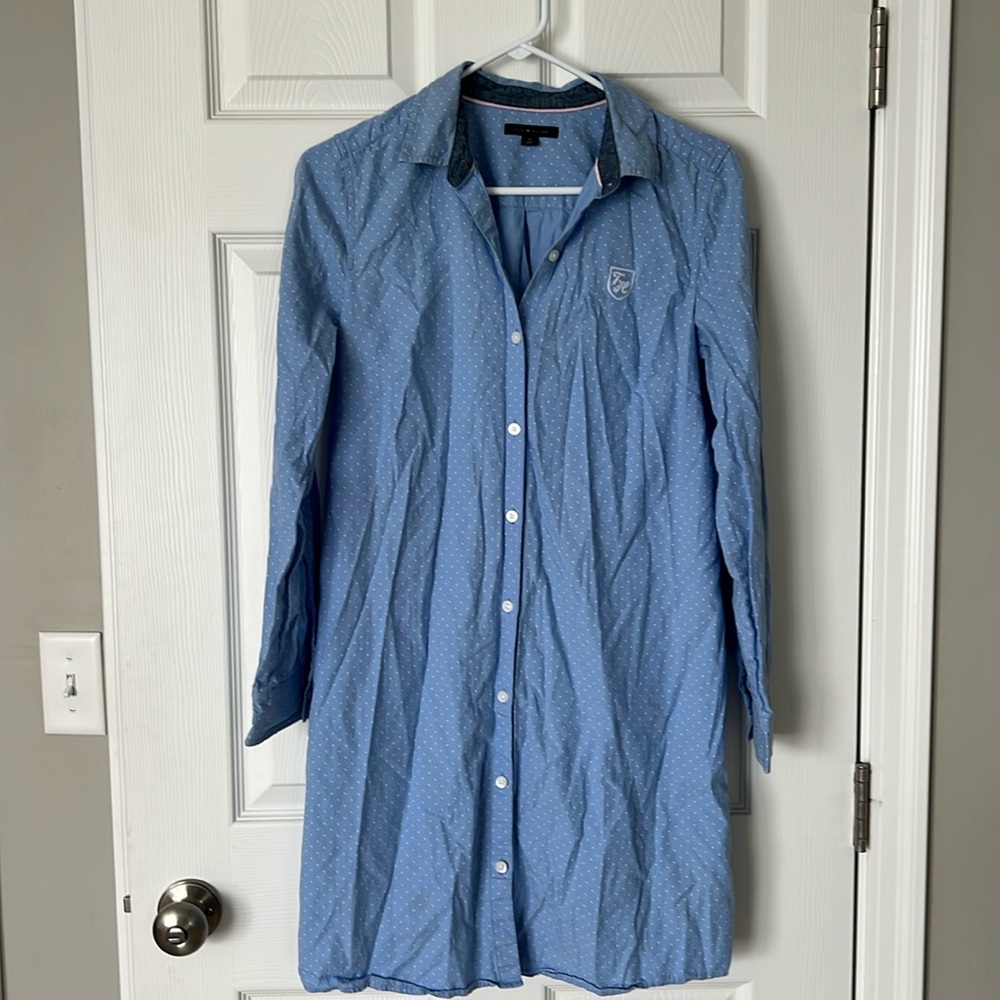 Tommy Hilfiger chambray blue cotton mini-dot shirt dress Size M